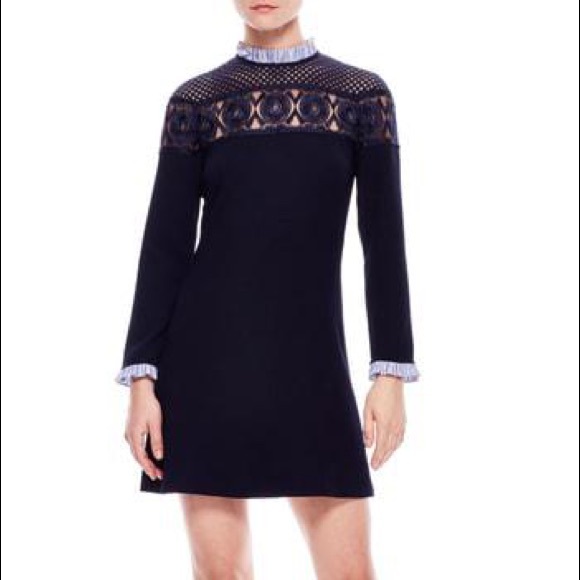 Sandro Dresses & Skirts - SANDRO Lace Yoke A-line Dress In Blue Size 36